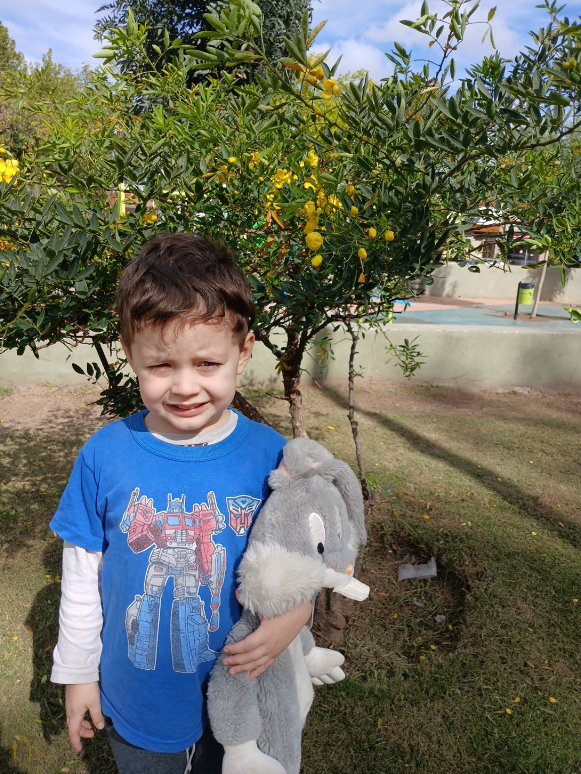 Felipe con una cassia amarilla en el polideportivo